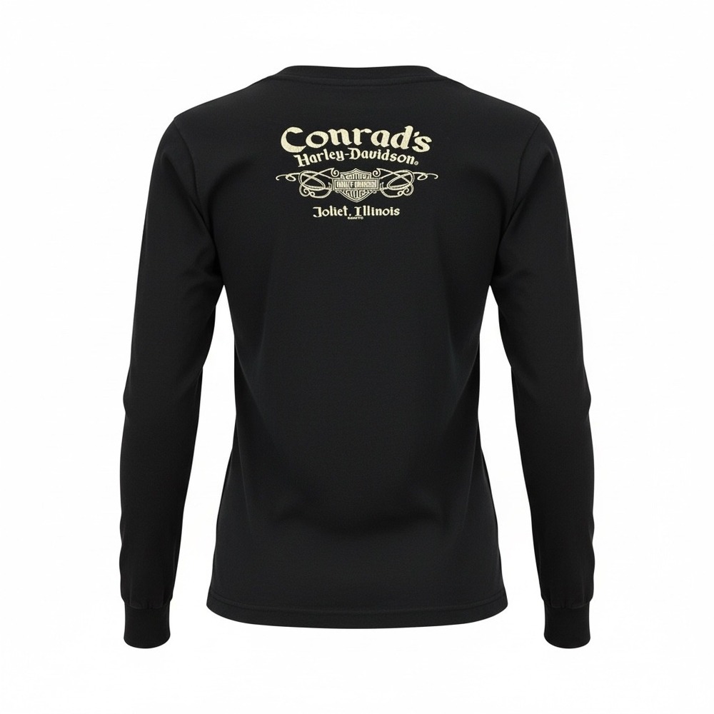 Harley-Davidson Shirt Women Small Black Long Sleeve Skull Wings Graphic V-Neck - Picture 5 of 14